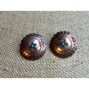 Navajo Turquoise Copper Concho Earrings Stamped Cross Vintage Jewelry Tribal Sou